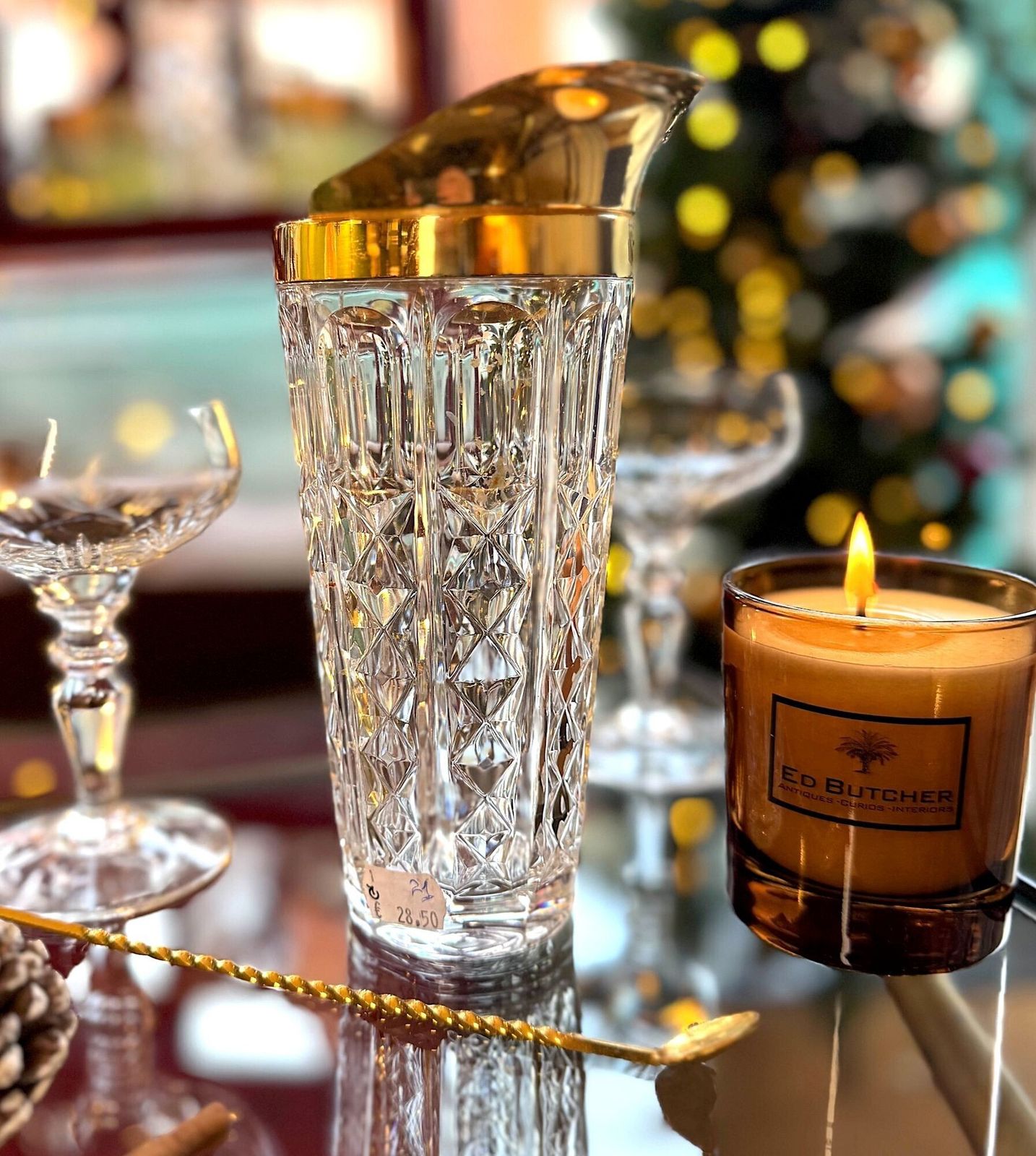 photo vintage A 1950s Val Saint Lambert Crystal And Gold Plated Cocktail Jug