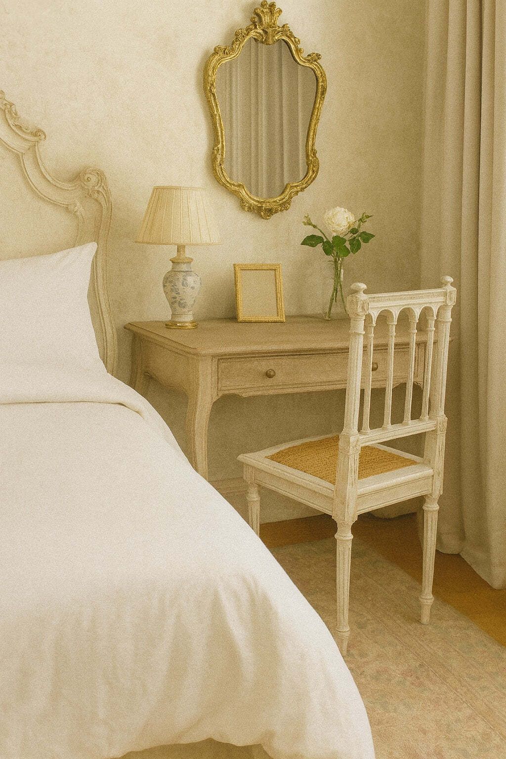Pair Of Vintage French Painted Chairs – Carved Wooden Bedroom Chairs photo furniture