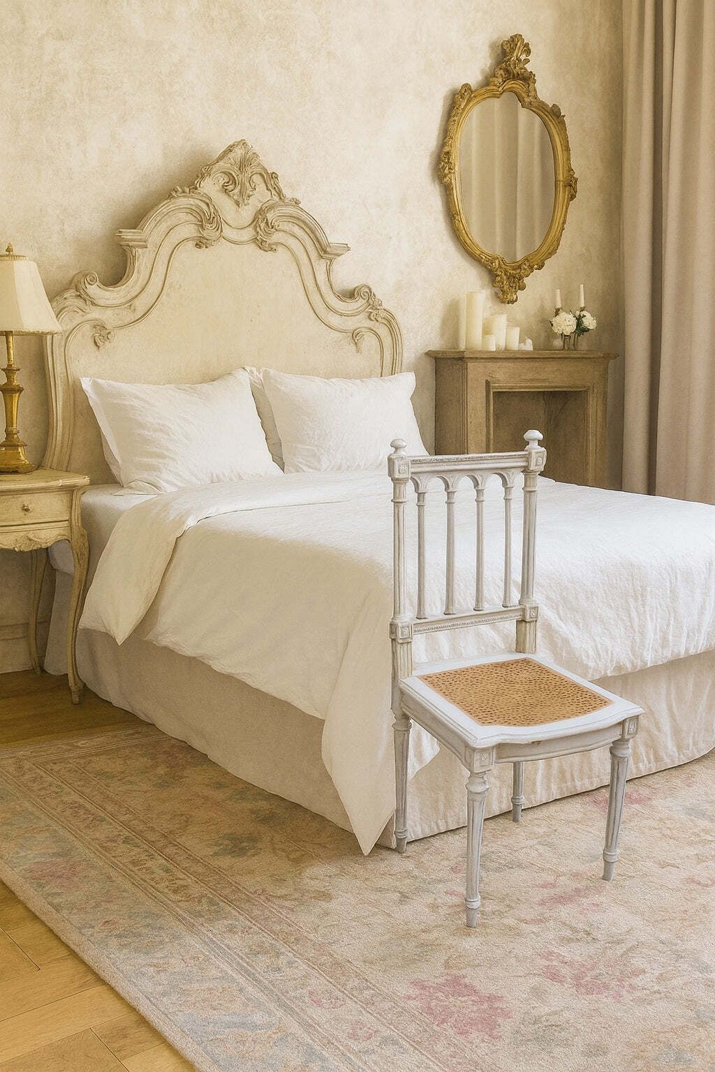 Pair Of Vintage French Painted Chairs – Carved Wooden Bedroom Chairs photo for sale