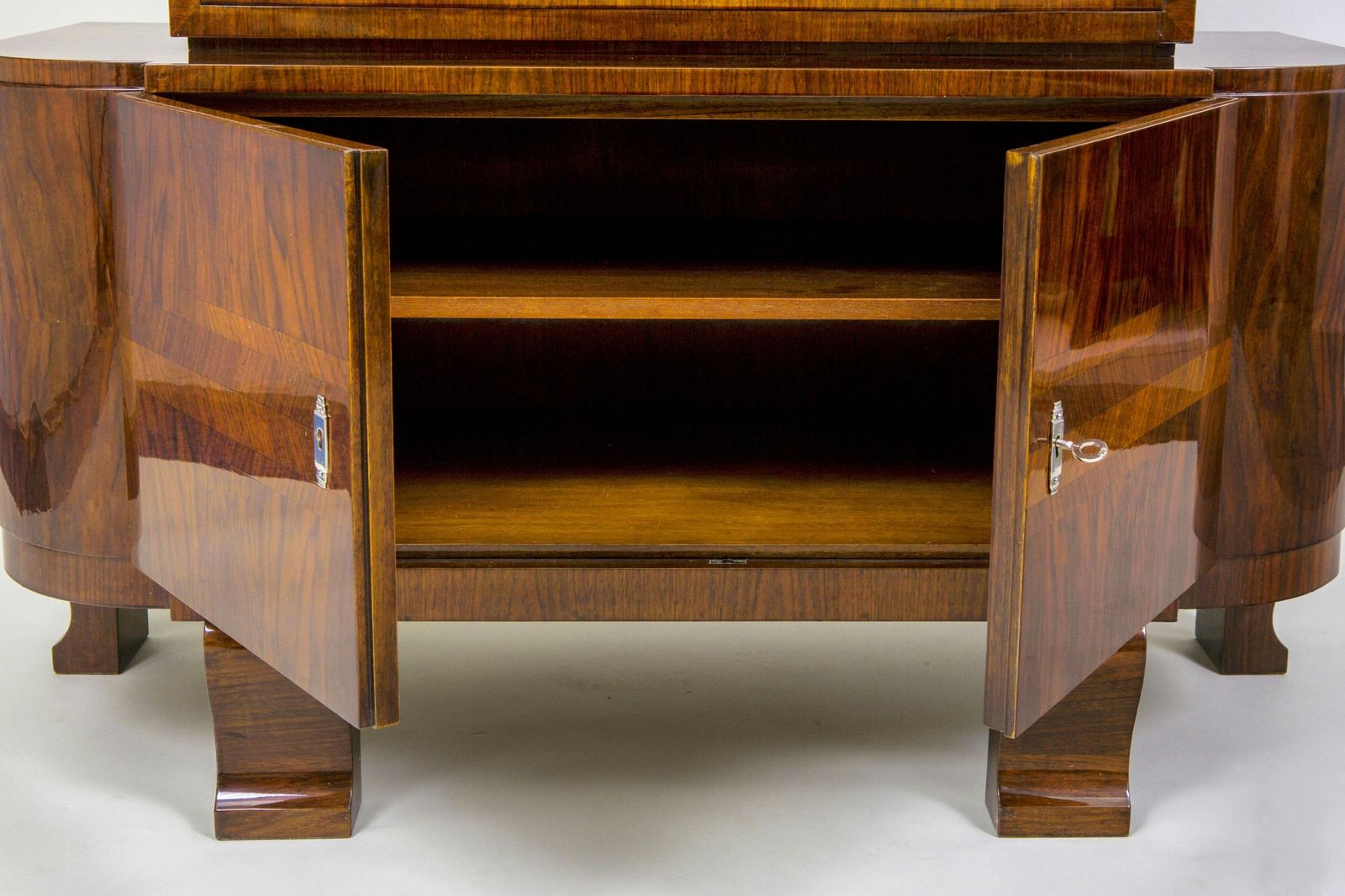 Restored Art Deco Display Cabinet , Walnut And Glass, Polished, France, 1920s photo buy