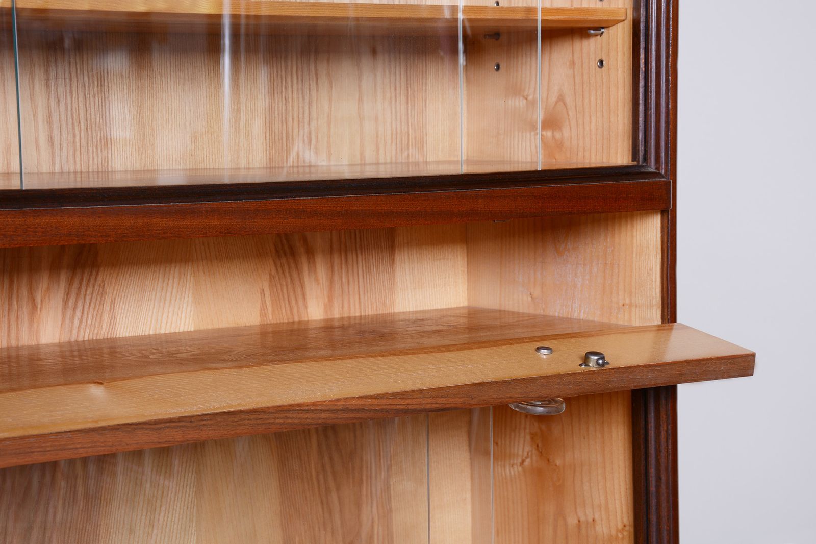 Original Art Deco Bookcase, Ash, Mahogany, Revived Polish, Czech. 1940s photo for sale