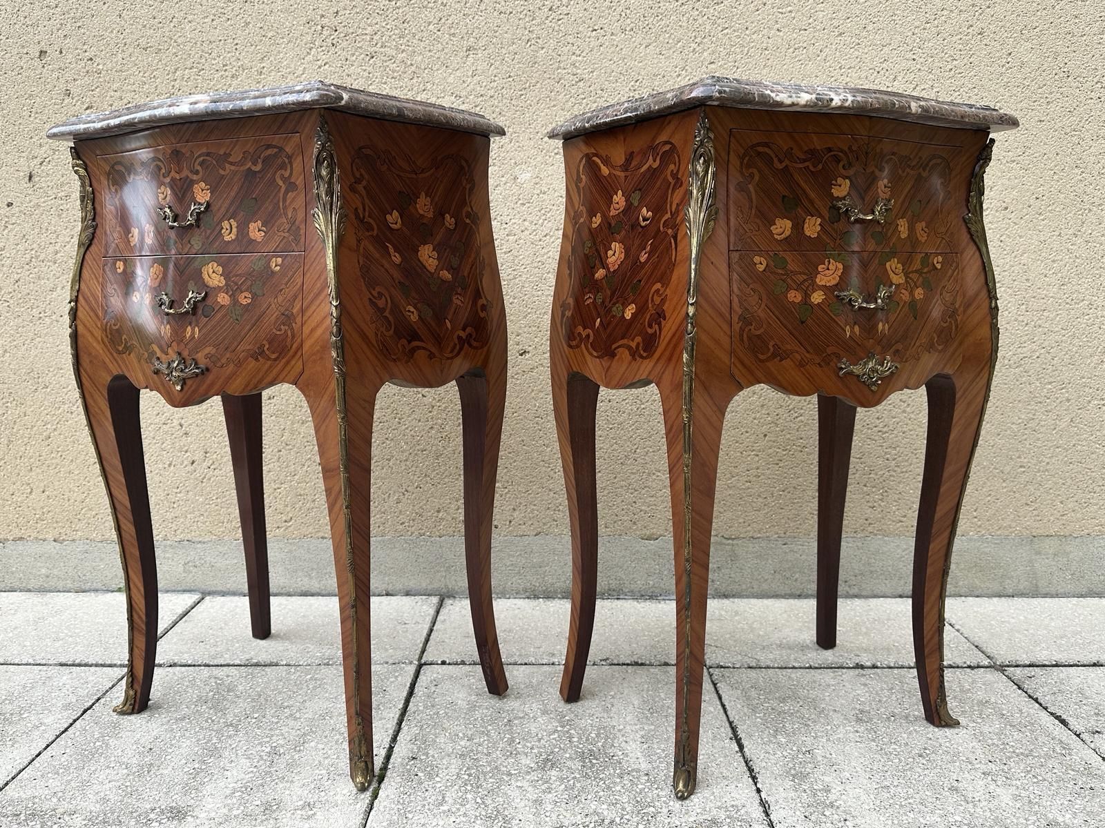Pair Of French Antique Marquetry Bedside Tables Cabinets photo 985.0