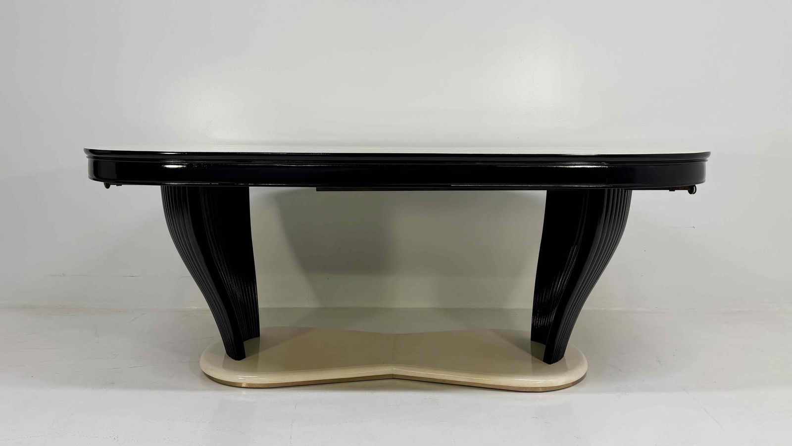Extendable Italian Art Deco Dining Table Att. Vittorio Dassi In Parchment, 1940s photo furniture
