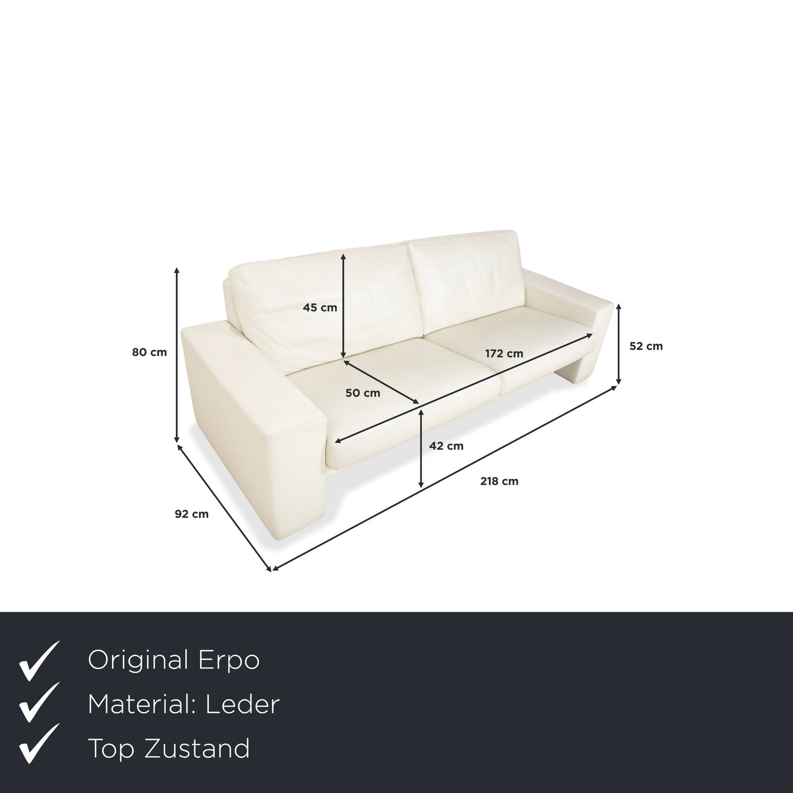 Erpo Cl 100 Leather Three Seater White Beige Cream Sofa photo furniture
