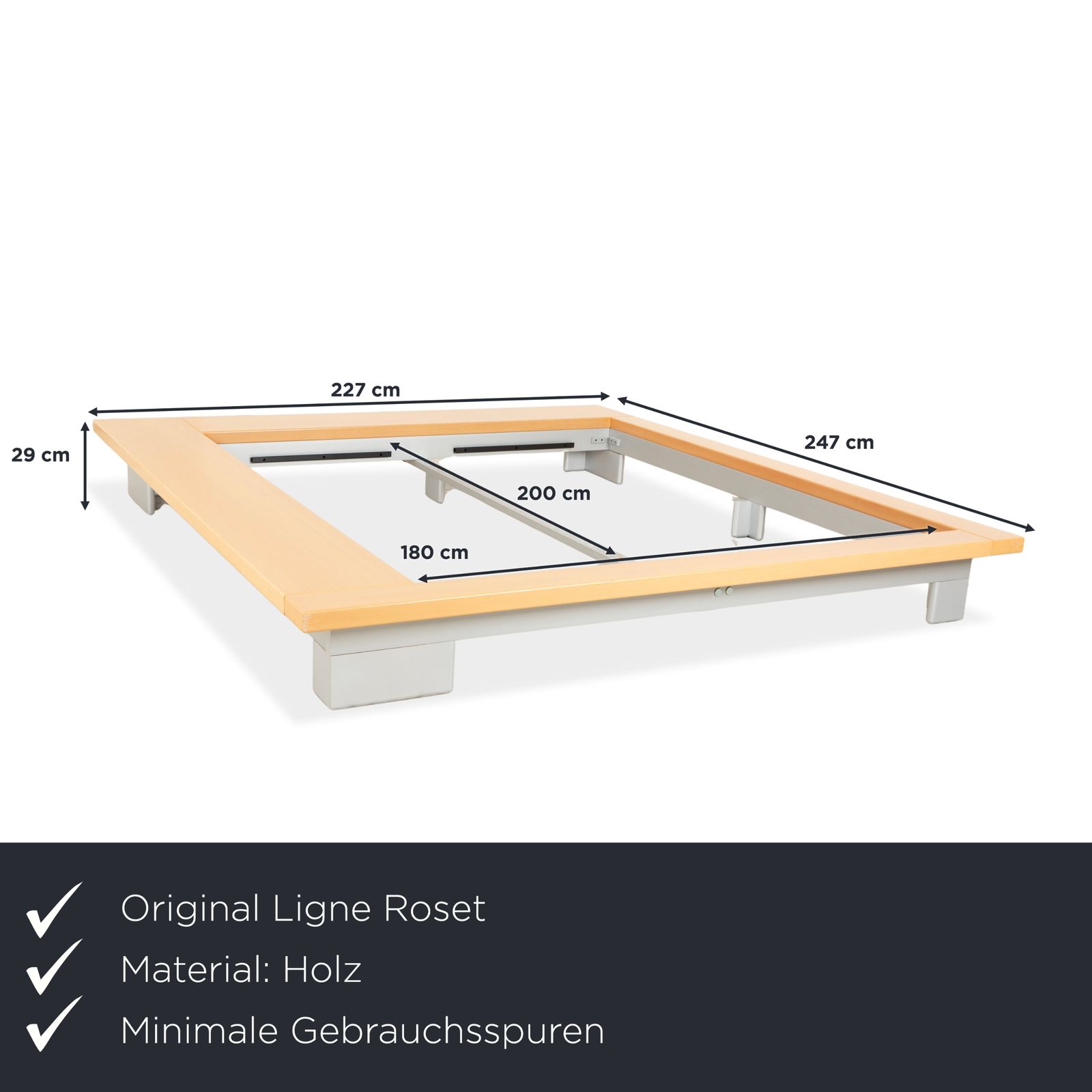 Ligne Roset Wooden Double Bed, Brown, 200x180 Cm photo furniture