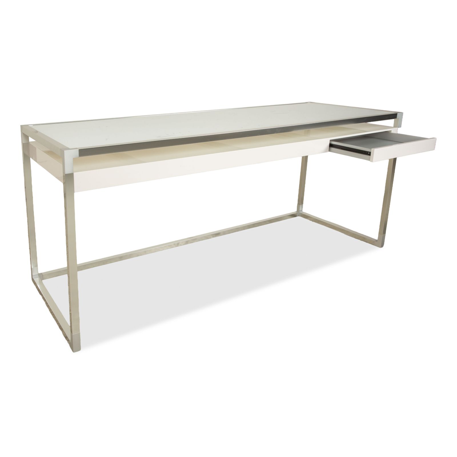 Bureau Ligne Roset Contour en verre blanc, home office photo for sale