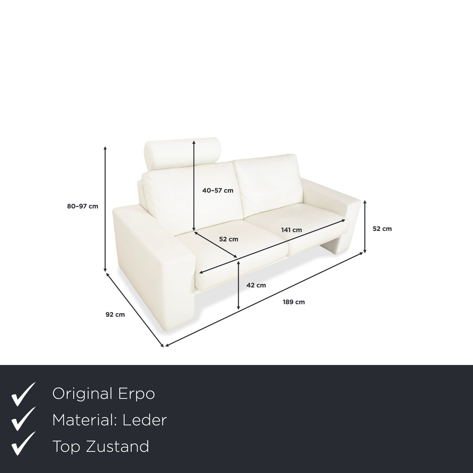 Canapé 2 places Erpo CL 100 en cuir blanc crème photo furniture