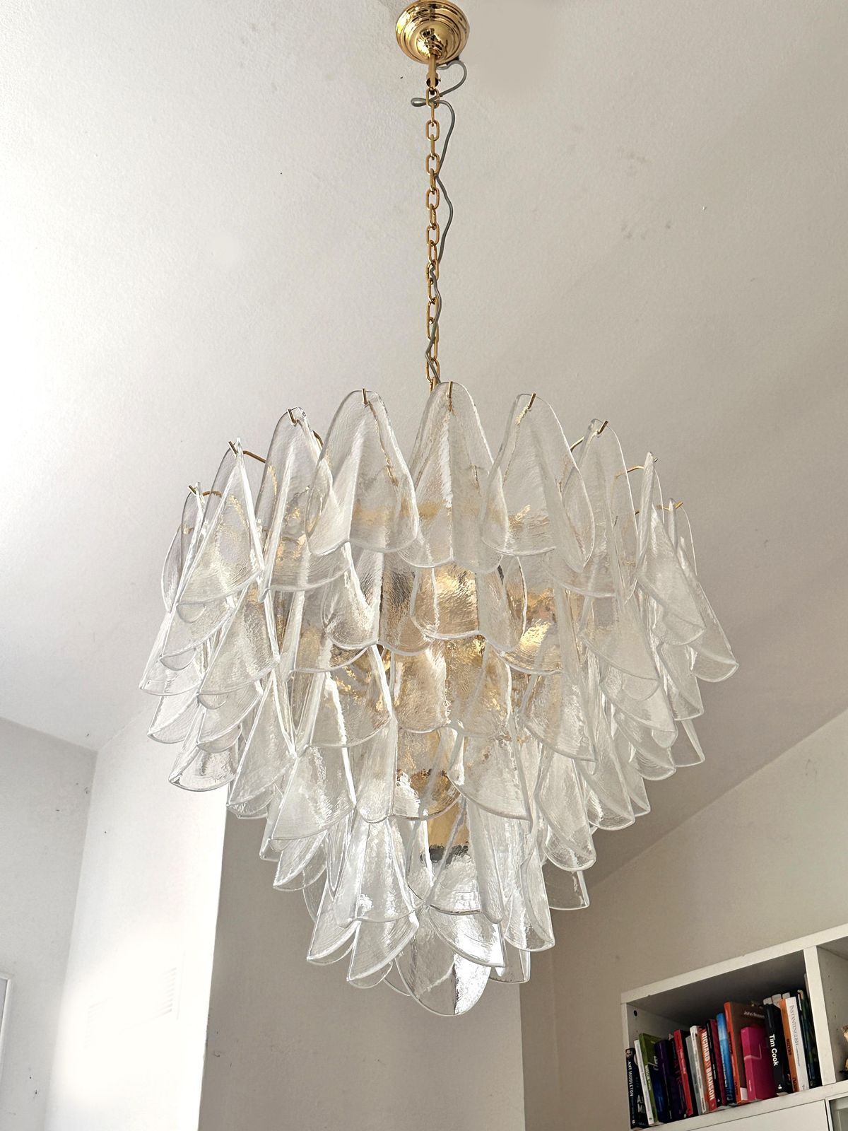 Venetian Transparent “Rondini” Murano Glass Gold Chandelier photo vintage