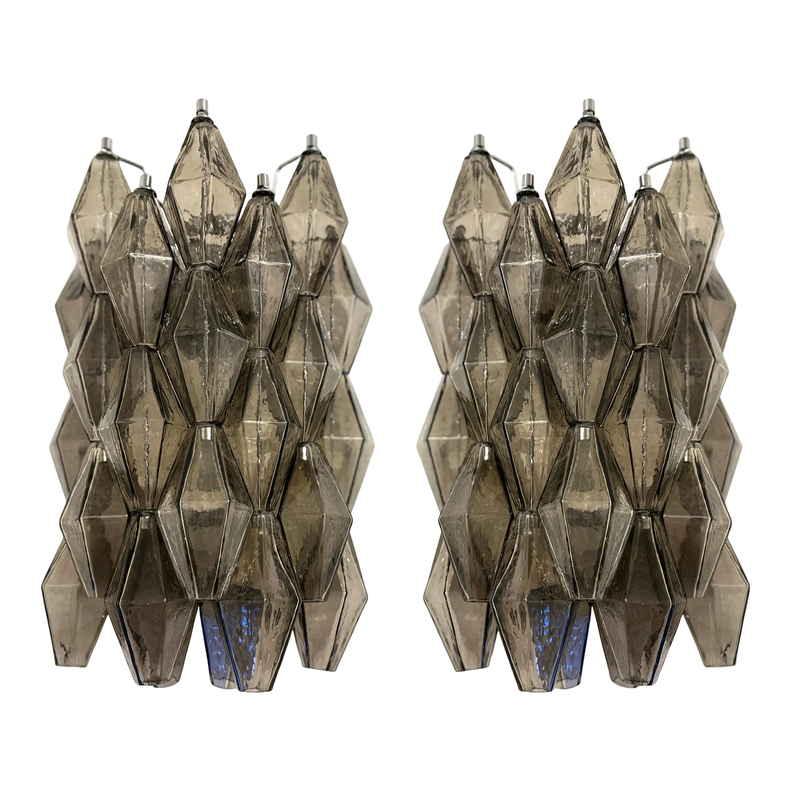 Set Of Two “Poliedri” Murano Glass Wall Sconce In Venini Style