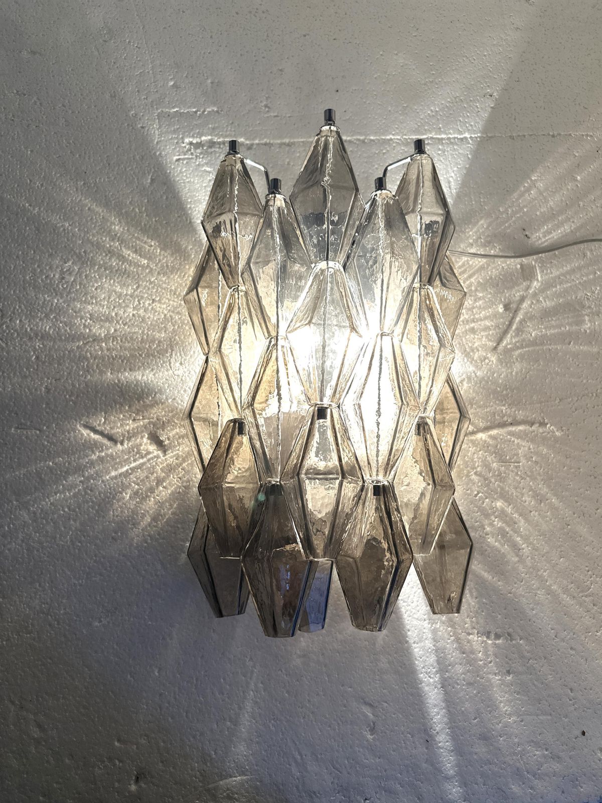 Set Of Two “Poliedri” Murano Glass Wall Sconce In Venini Style photo for sale