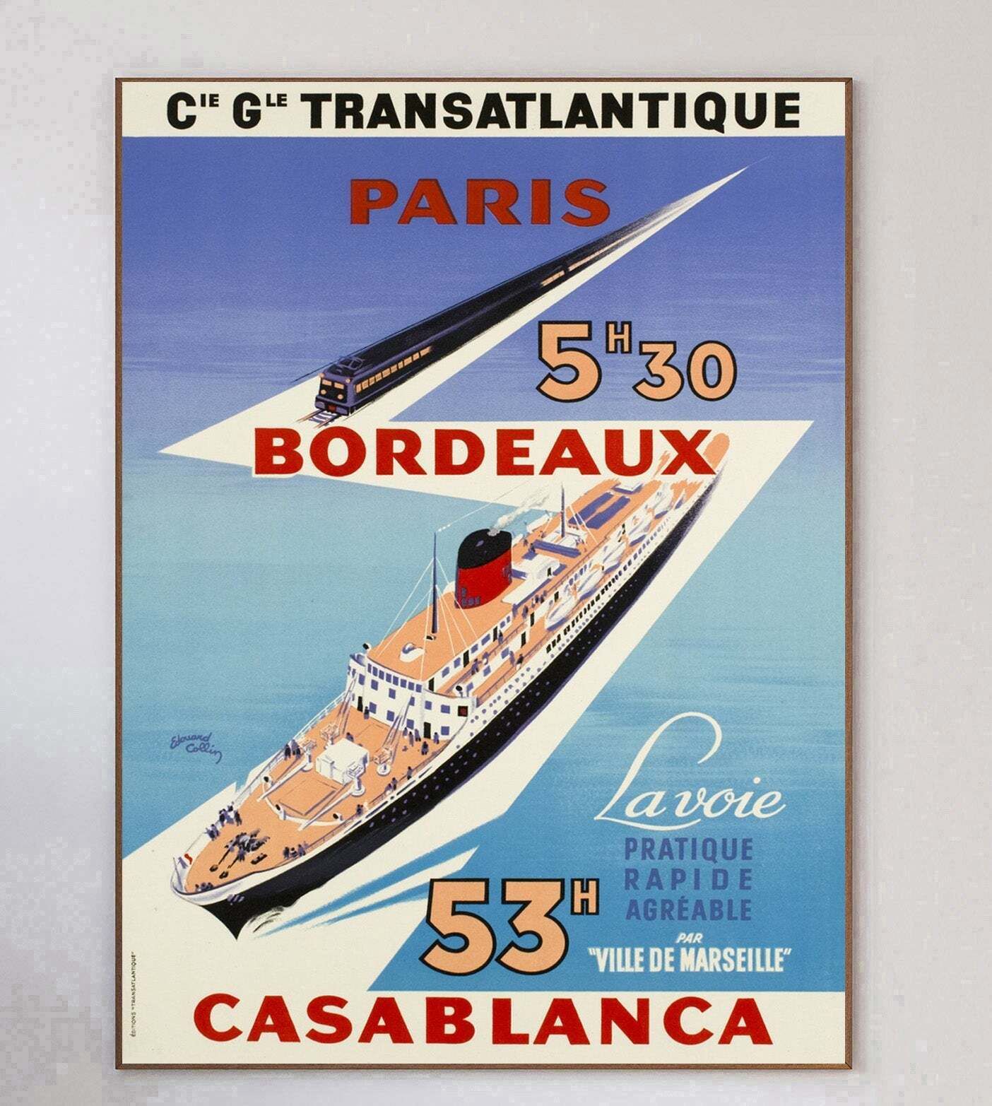 Cie Gle Transatlantique   Paris, Bordeaux, Casablanca Original Vintage Poster photo 919.0