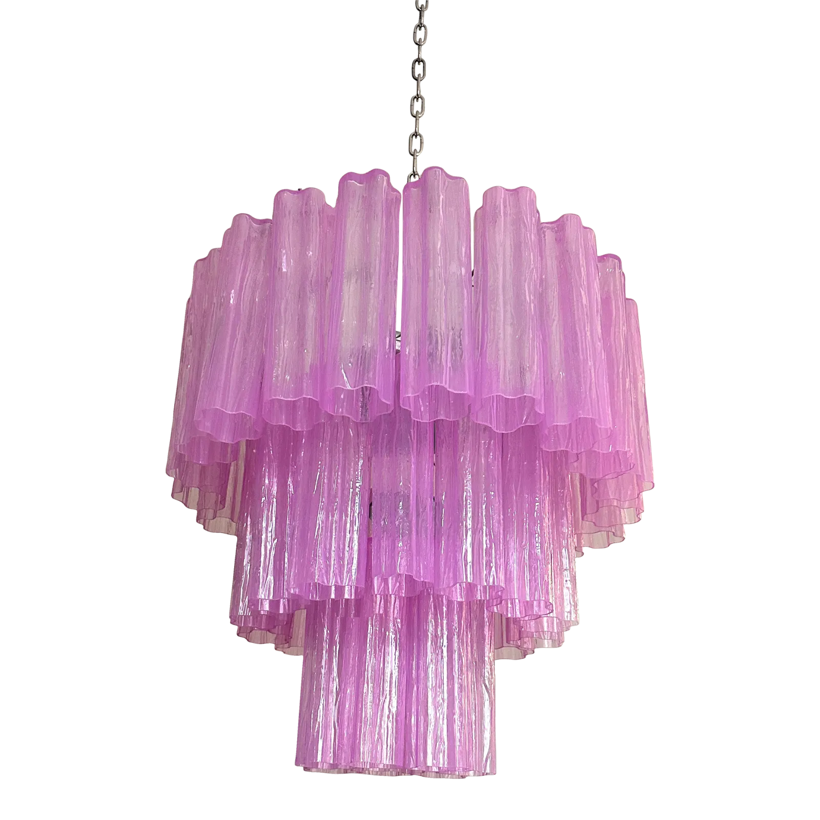 Contemporary Scenographic Fuxsia “Tronchi” Murano Glass Chandelier In Venini Style