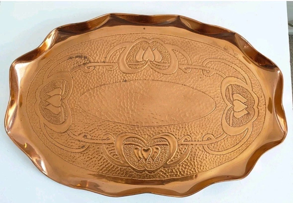 Antique J & F Poole Of Hayle Cornish Art Neauvueau Style Copper Tray photo furniture