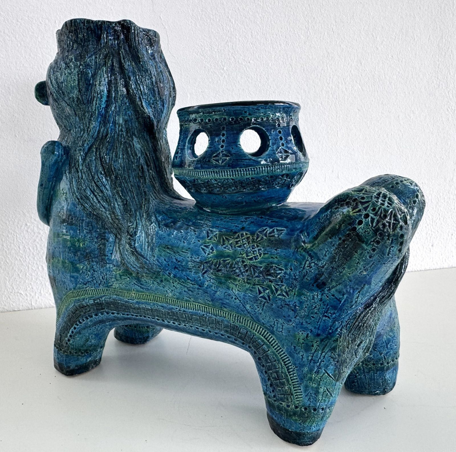 Aldo Londi For Bitossi Rimini Blu Ceramic Plant Centaur Sculpture, Italy, 1960s photo vintage