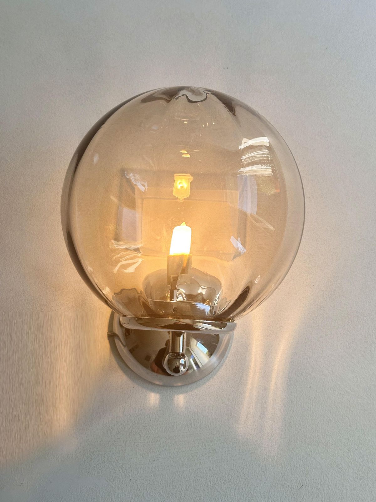 Set Of Two Contemporary Smoked Fumè Sphere Murano Glass Wall Sconces photo furniture