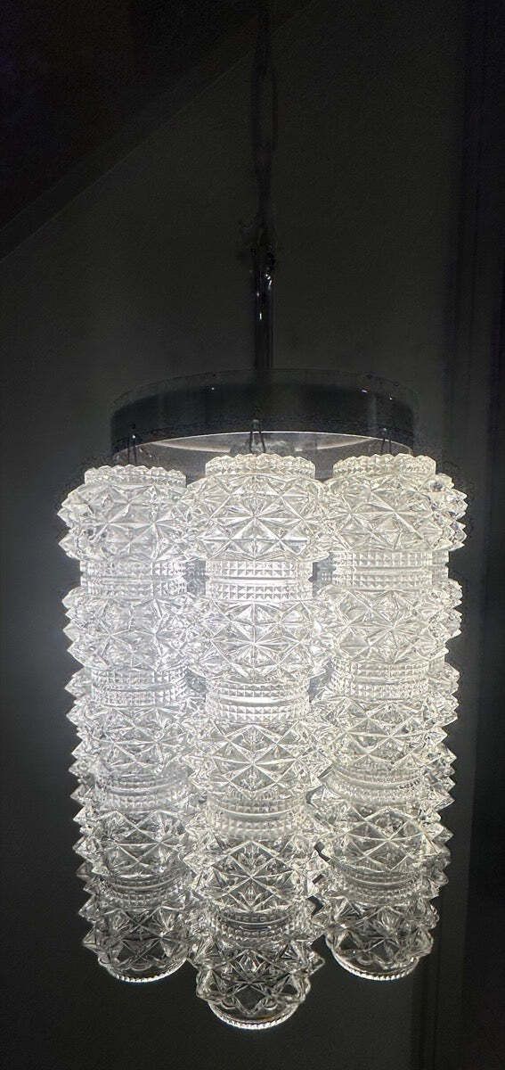 1960s Austrian Kalmar Lighting Crystal Faceted Tubular Glass & Polished Chrome Chandelier photo 445.0