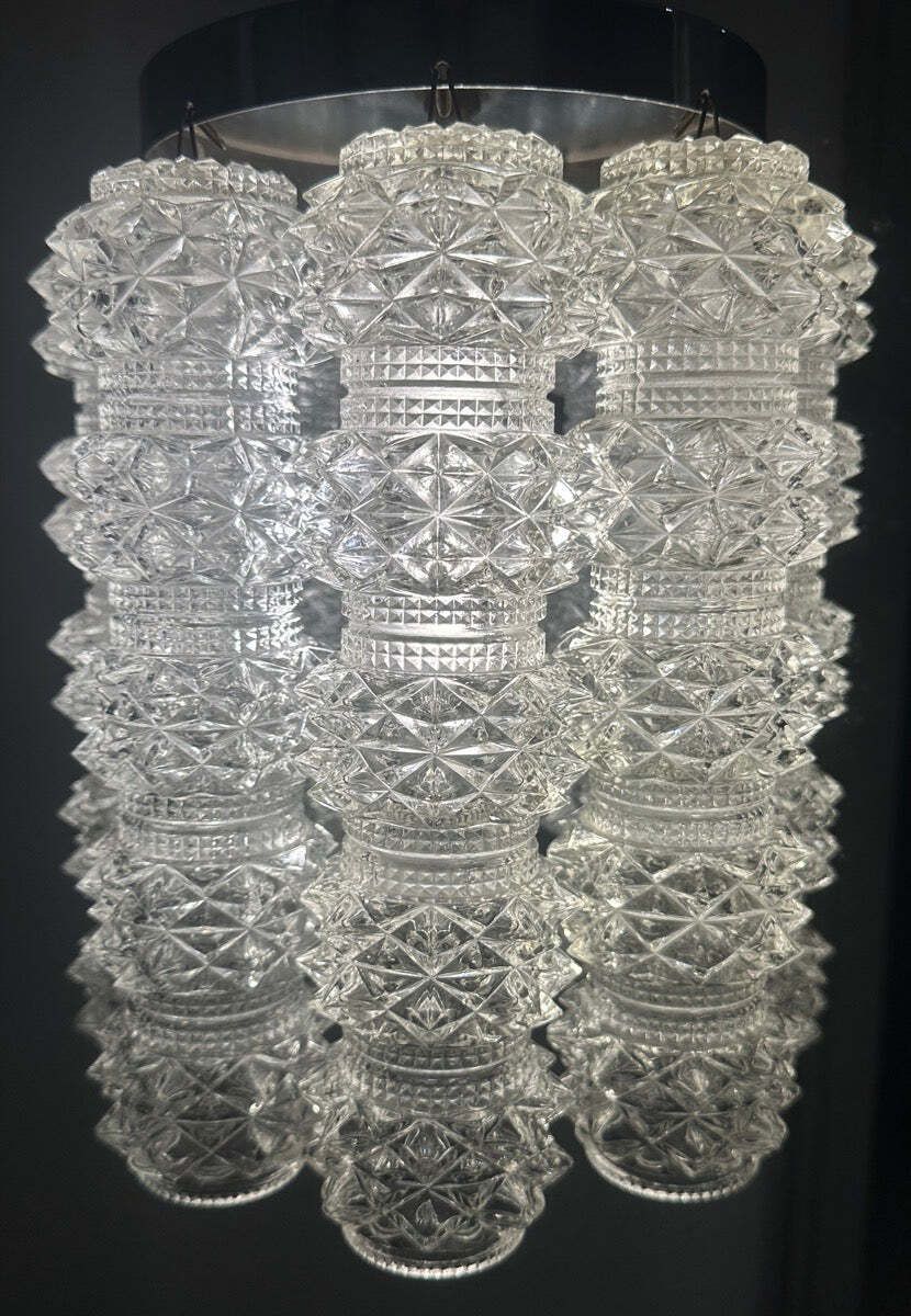 photo furniture 1960s Austrian Kalmar Lighting Crystal Faceted Tubular Glass & Polished Chrome Chandelier
