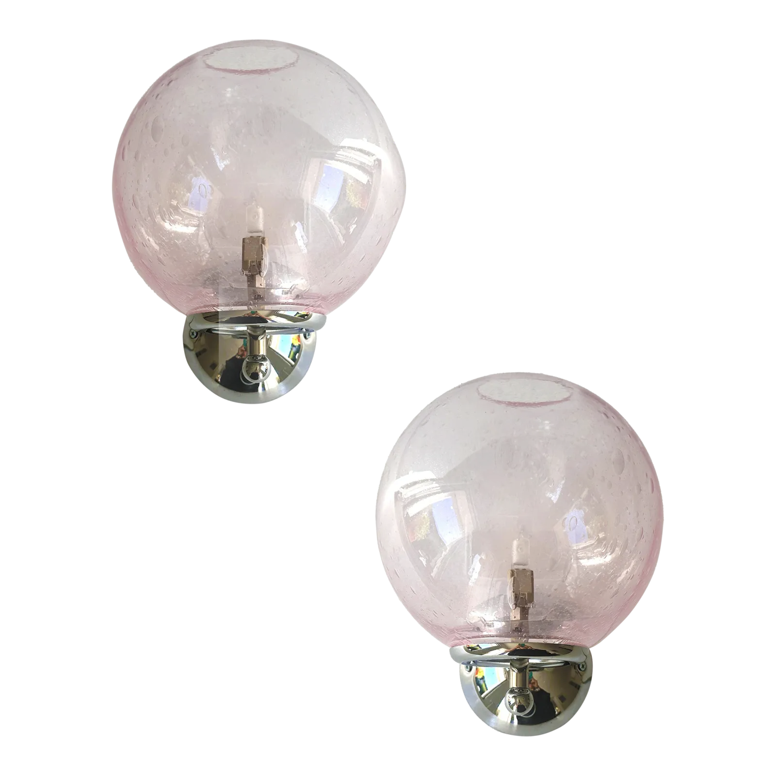 Set Of Two Contemporary Pink "Pulegoso" Murano Glass Wall Sconces