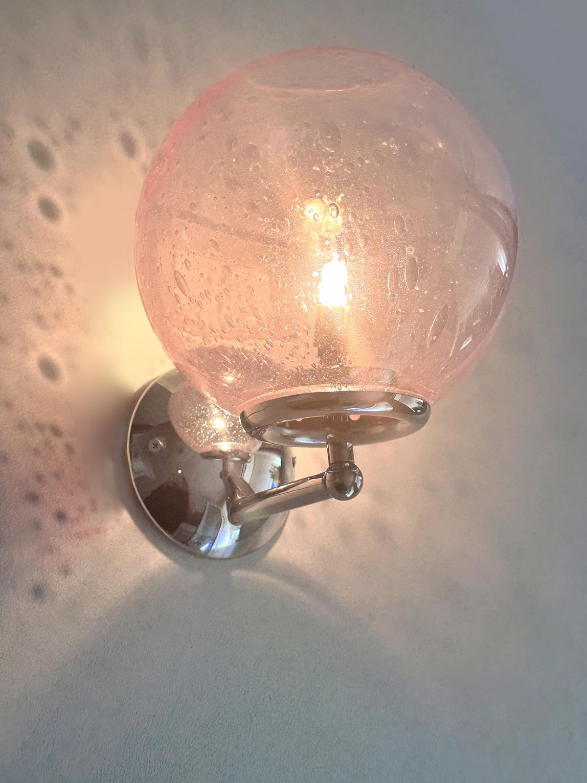 Set Of Two Contemporary Pink "Pulegoso" Murano Glass Wall Sconces photo for sale