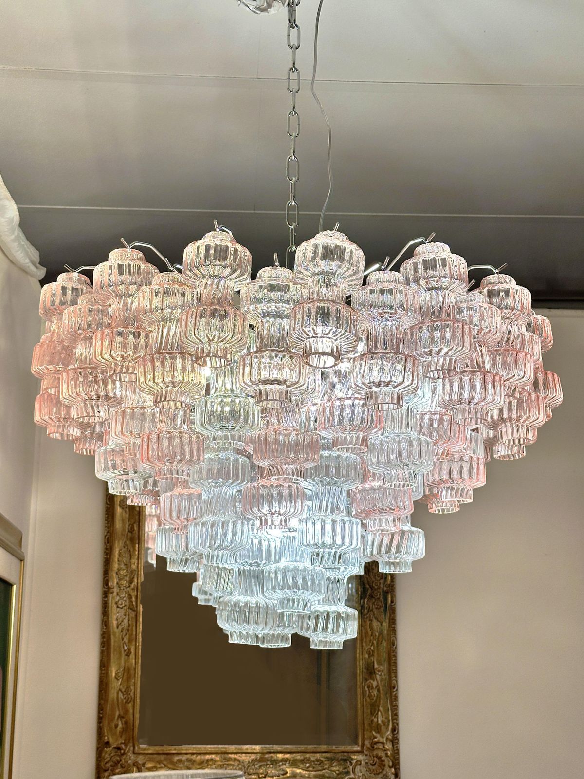 Romantic Venetian Pink "Rigadin Manubri" Murano Glass Chandelier In Venini Style photo buy