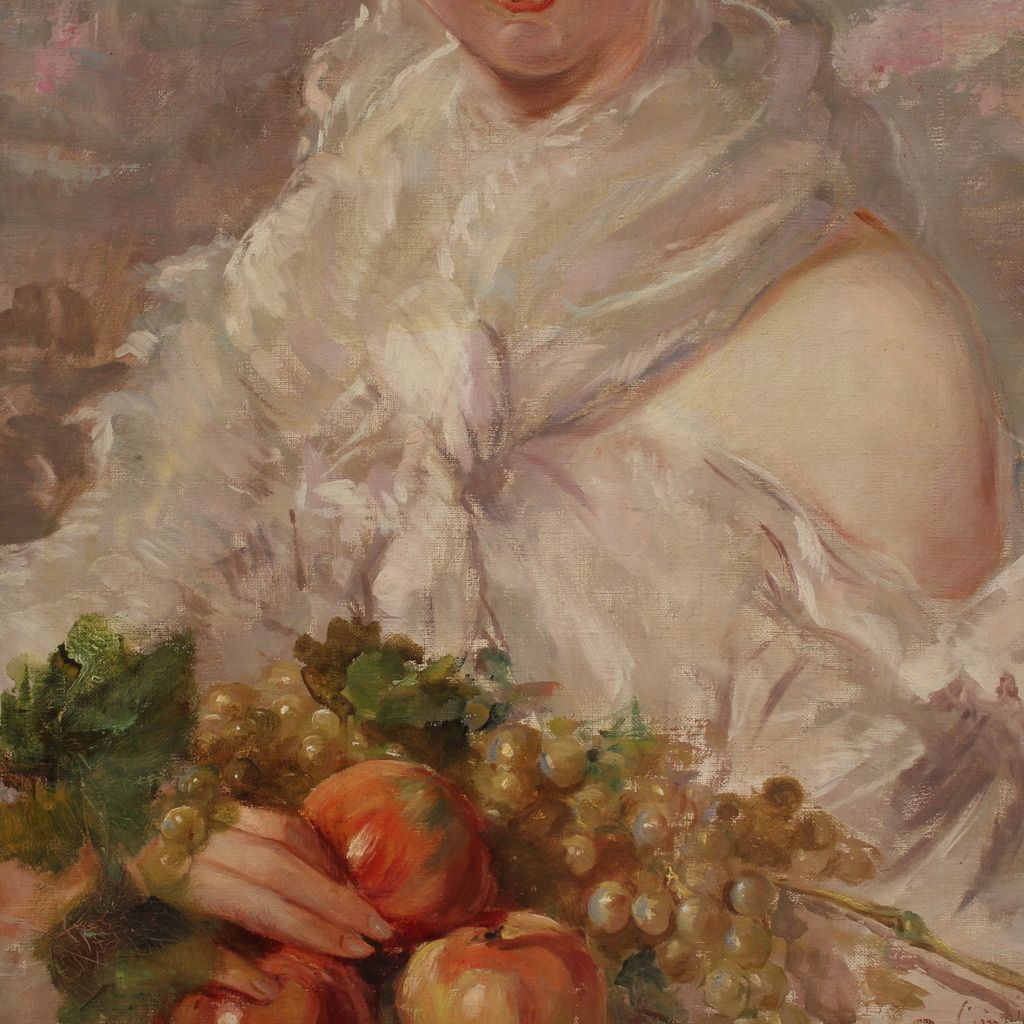 1700.0 Signed Italian Painting Portrait Of A Young Girl From The 20th Century photo