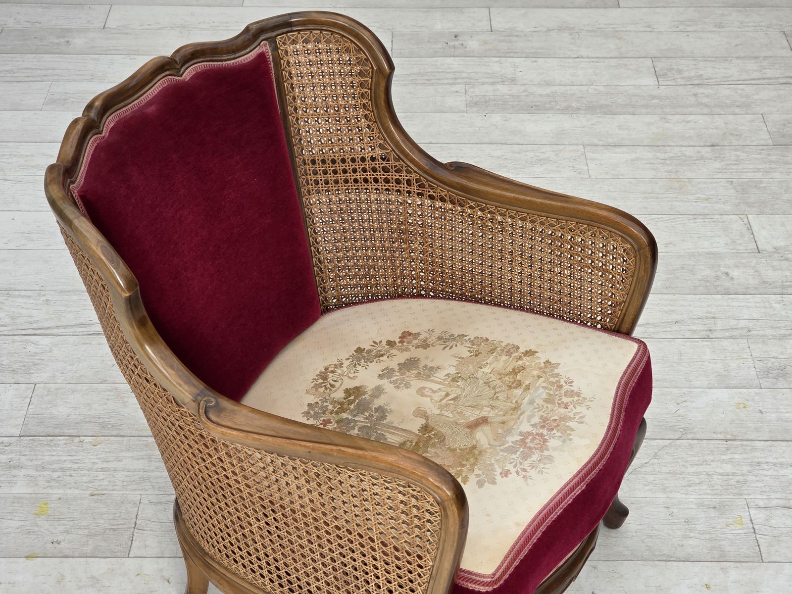 1950s, Danish Armchair, Furniture Velour, Ash Wood, Furniture Mesh. photo furniture