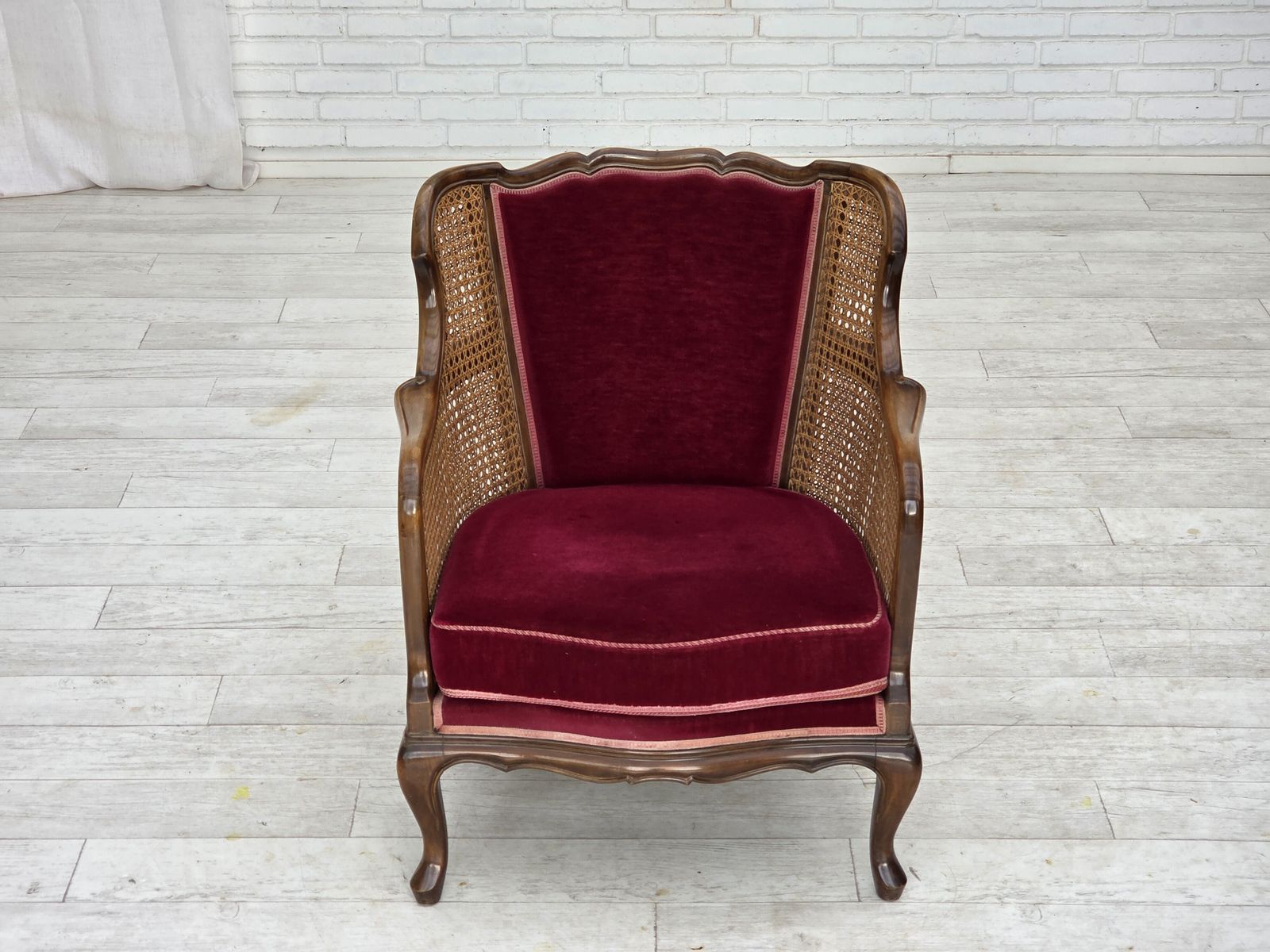 Furniture 1950s, Danish Armchair, Furniture Velour, Ash Wood, Furniture Mesh. photo