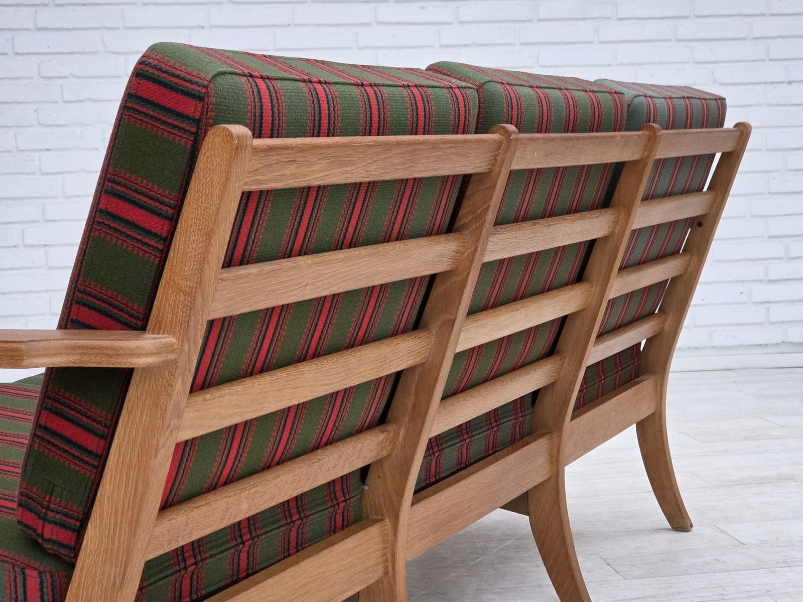 photo for sale 1970s, Danish 3 Seater Sofa, Green Furniture Wool, Oak Wood.