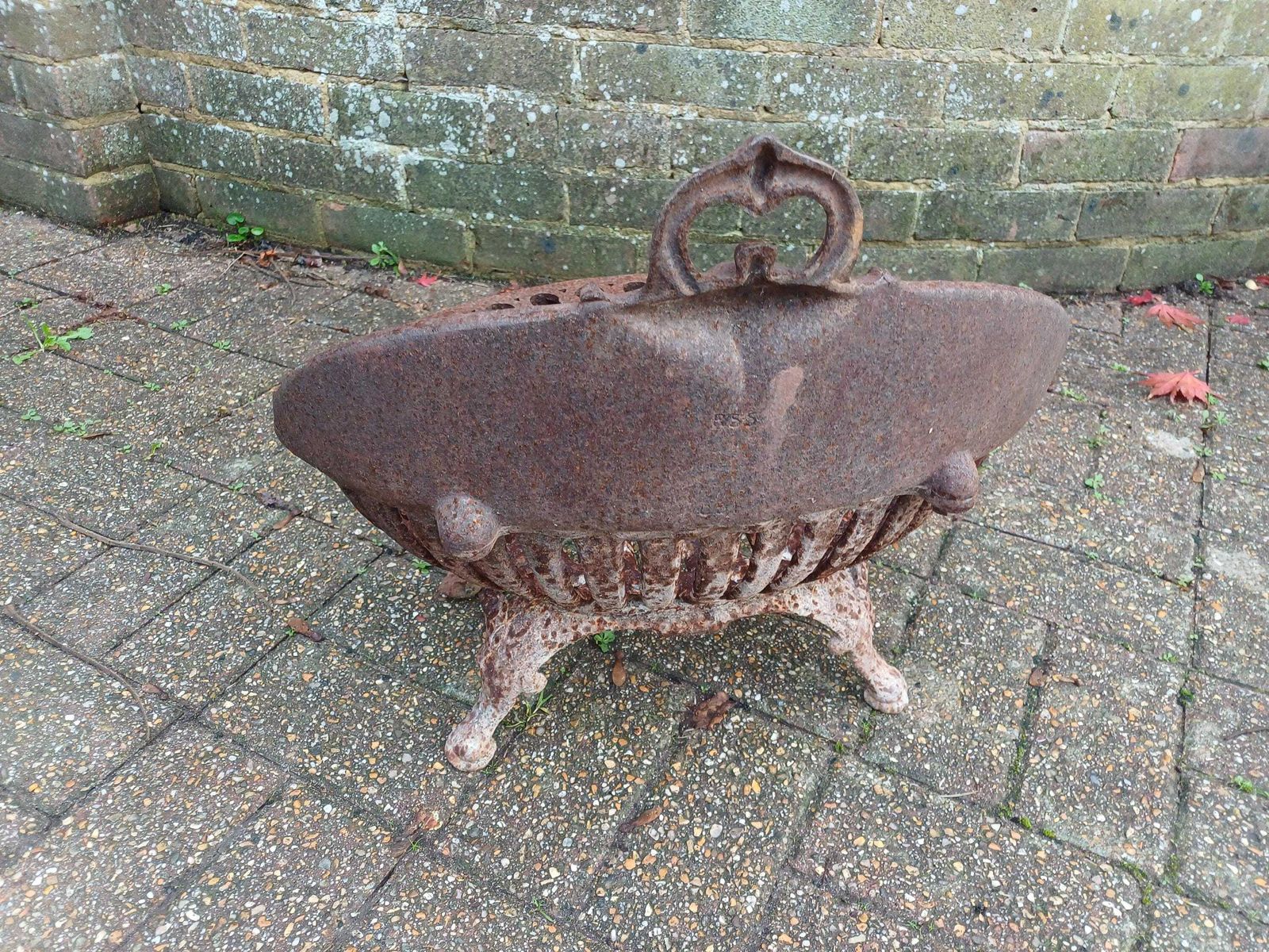 photo vintage Antique Victorian Cast Iron Fire Grate Basket Heavy Salvage Fireplace Insert Rustic Garden Feature 19thc Coal Basket