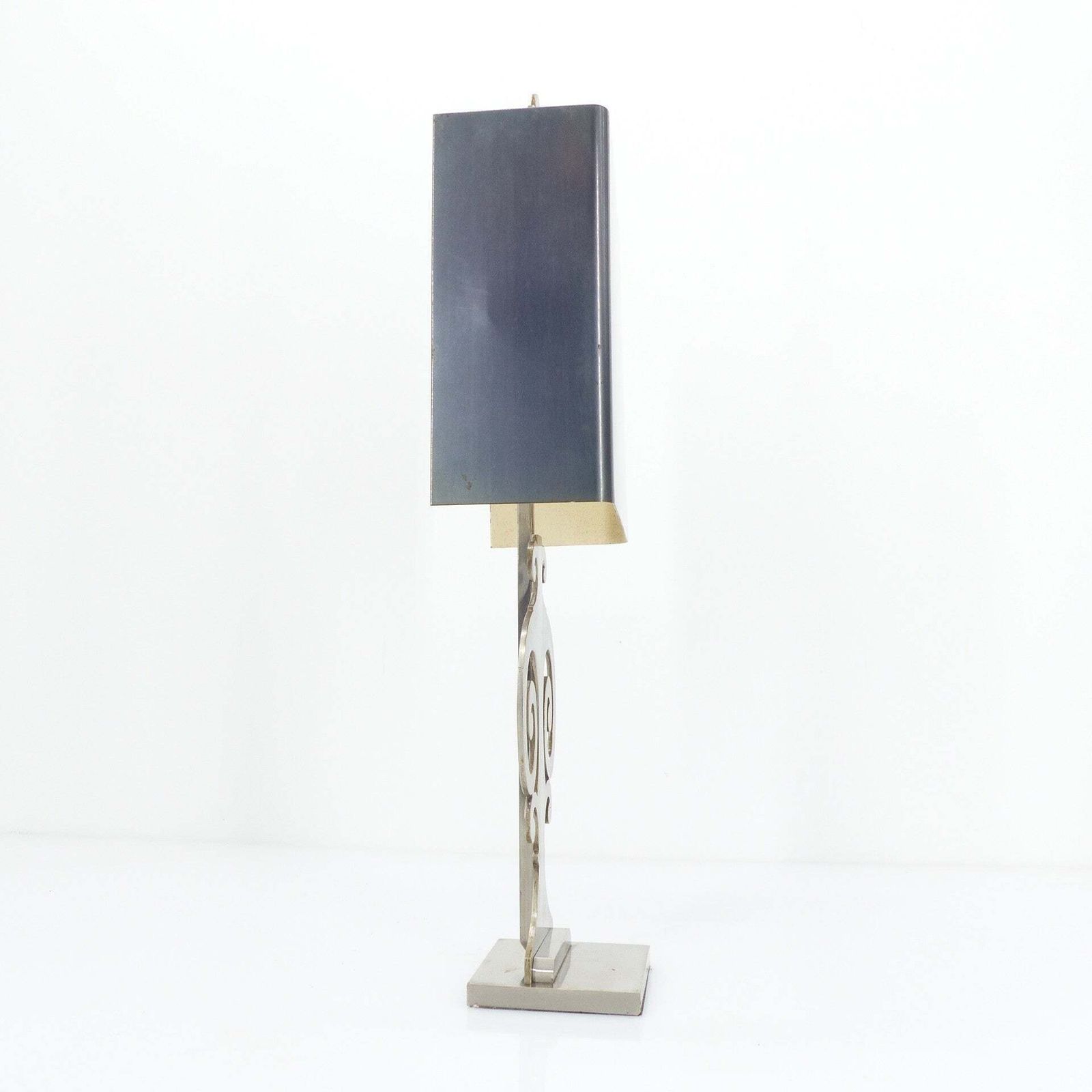 Neoclassical Table Lamp In Brushed Metal, In The Style Of Maison Charles, Circa 1970 photo for sale