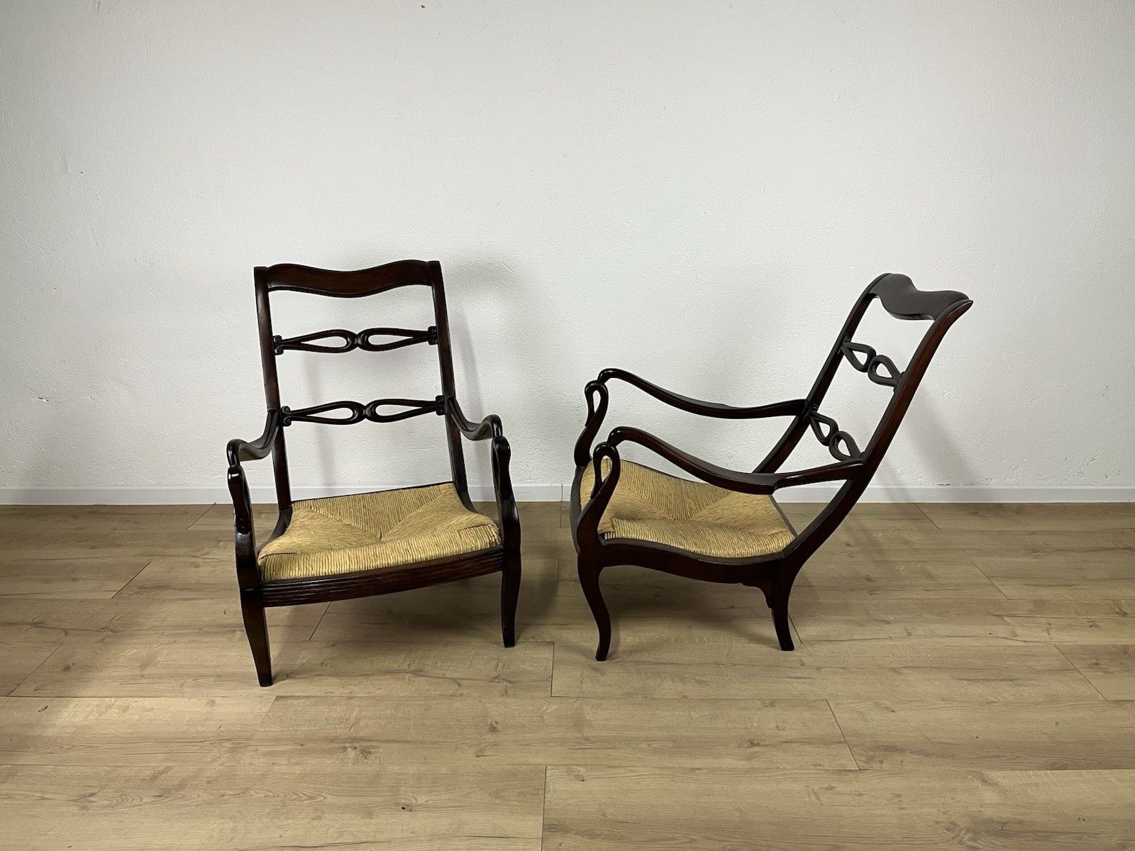 Pair Of 40’s Vintage Design Swan Straw Wood Armchairs photo for sale