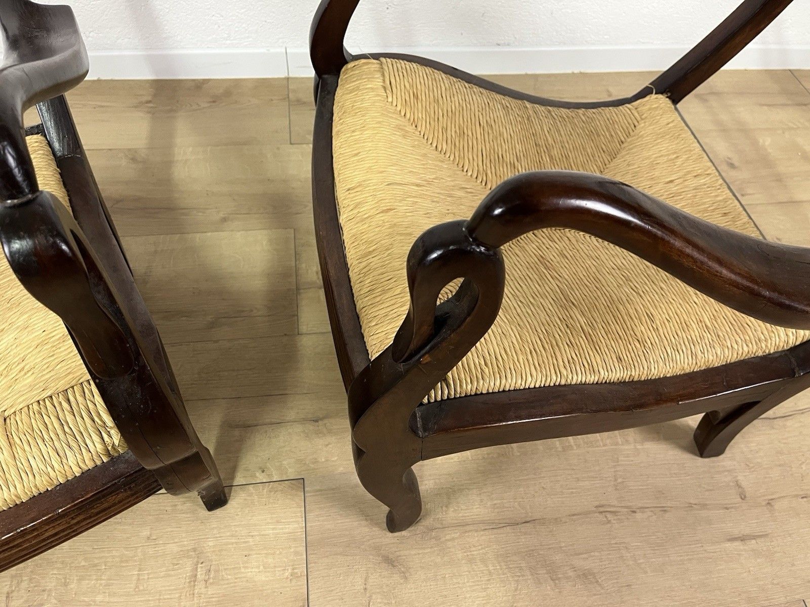 Pair Of 40’s Vintage Design Swan Straw Wood Armchairs photo 1195.0