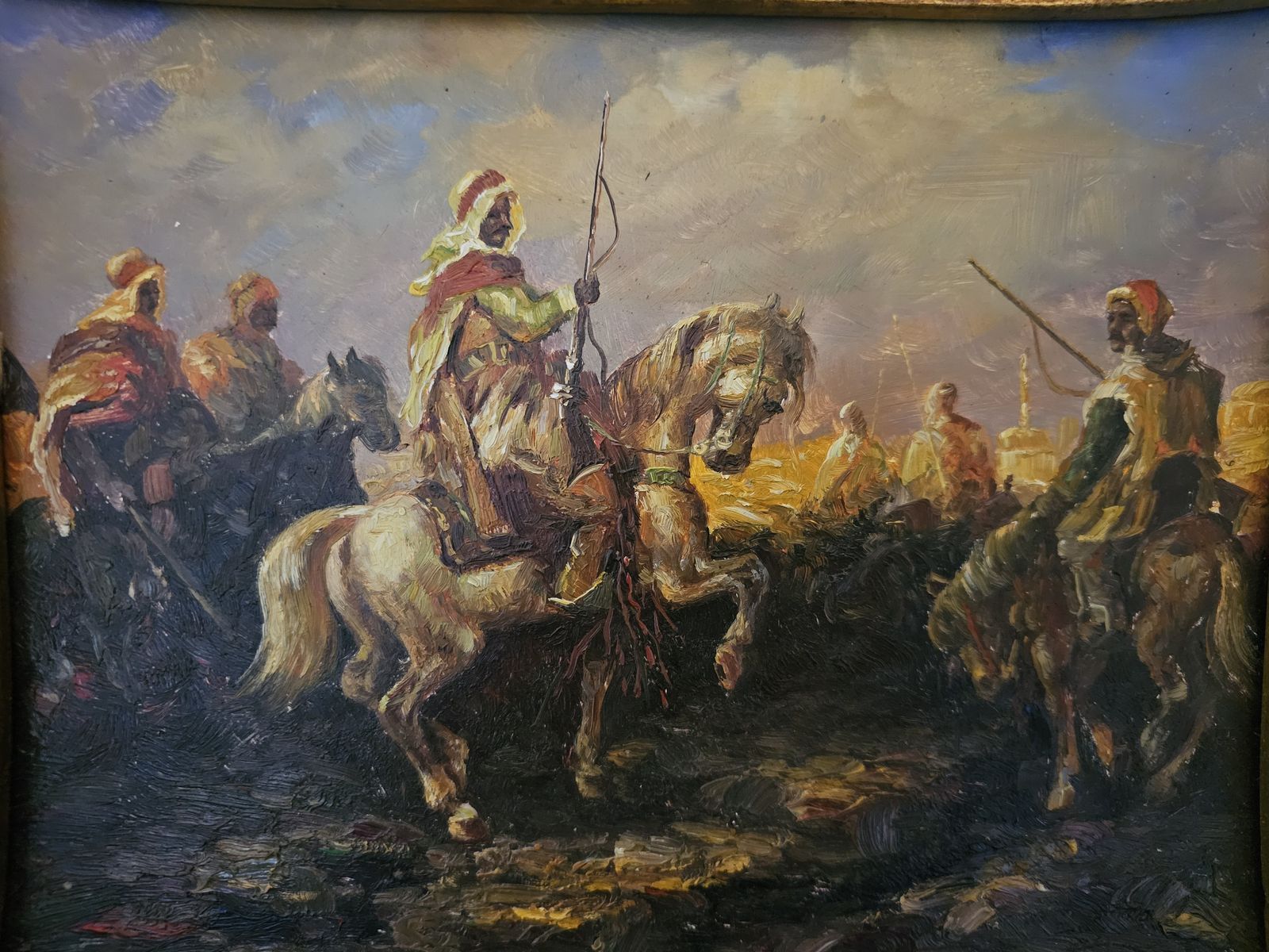 Antique Oil Painting Of Arabs In Desert photo furniture
