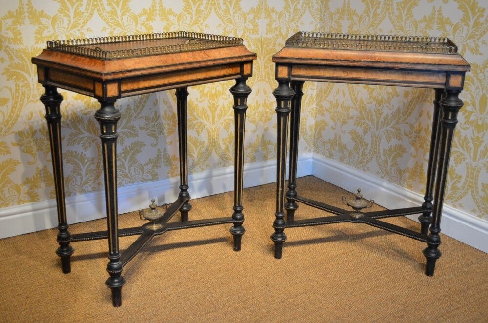 Beautiful Pair Of 19th Century Walnut And Ebonised Jardinieres. photo furniture