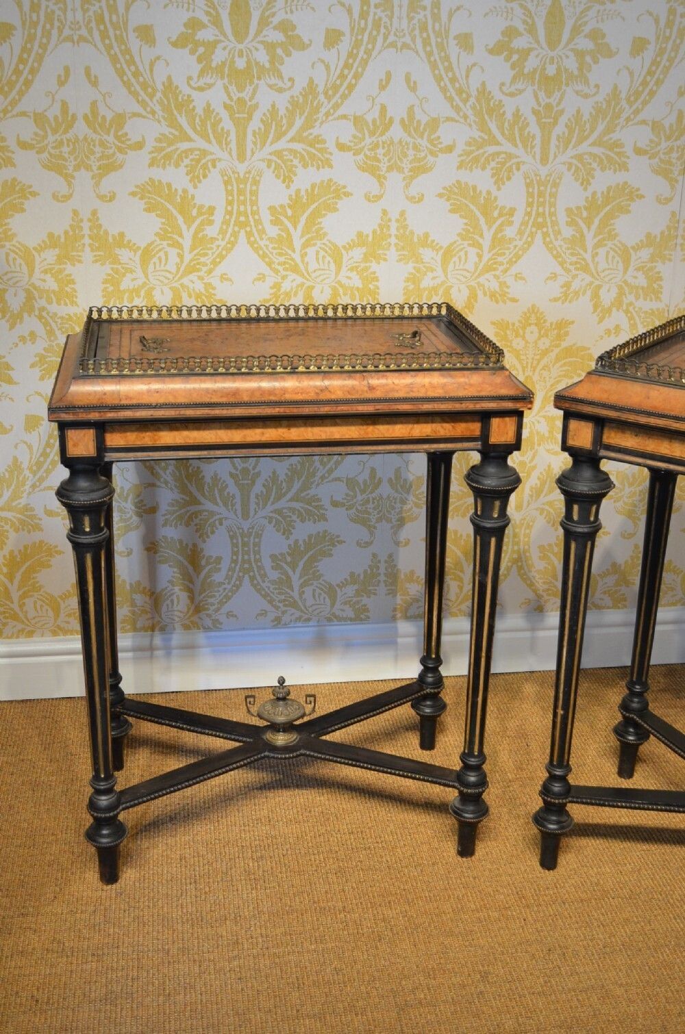 Beautiful Pair Of 19th Century Walnut And Ebonised Jardinieres. photo Furniture