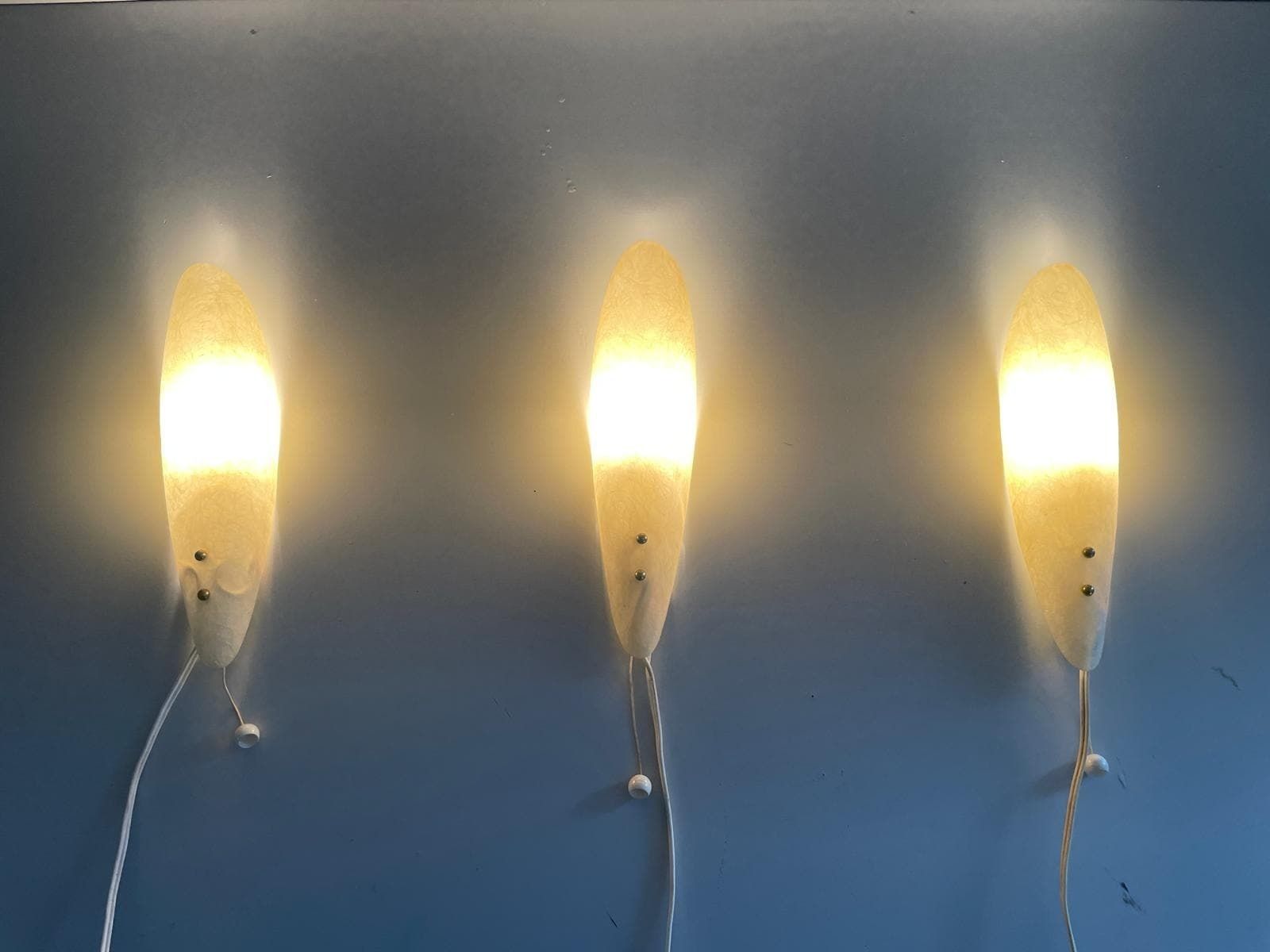 Elegant Leaf Design Fiberglass Set Of 3 Sconces, 1960s, Germany photo for sale