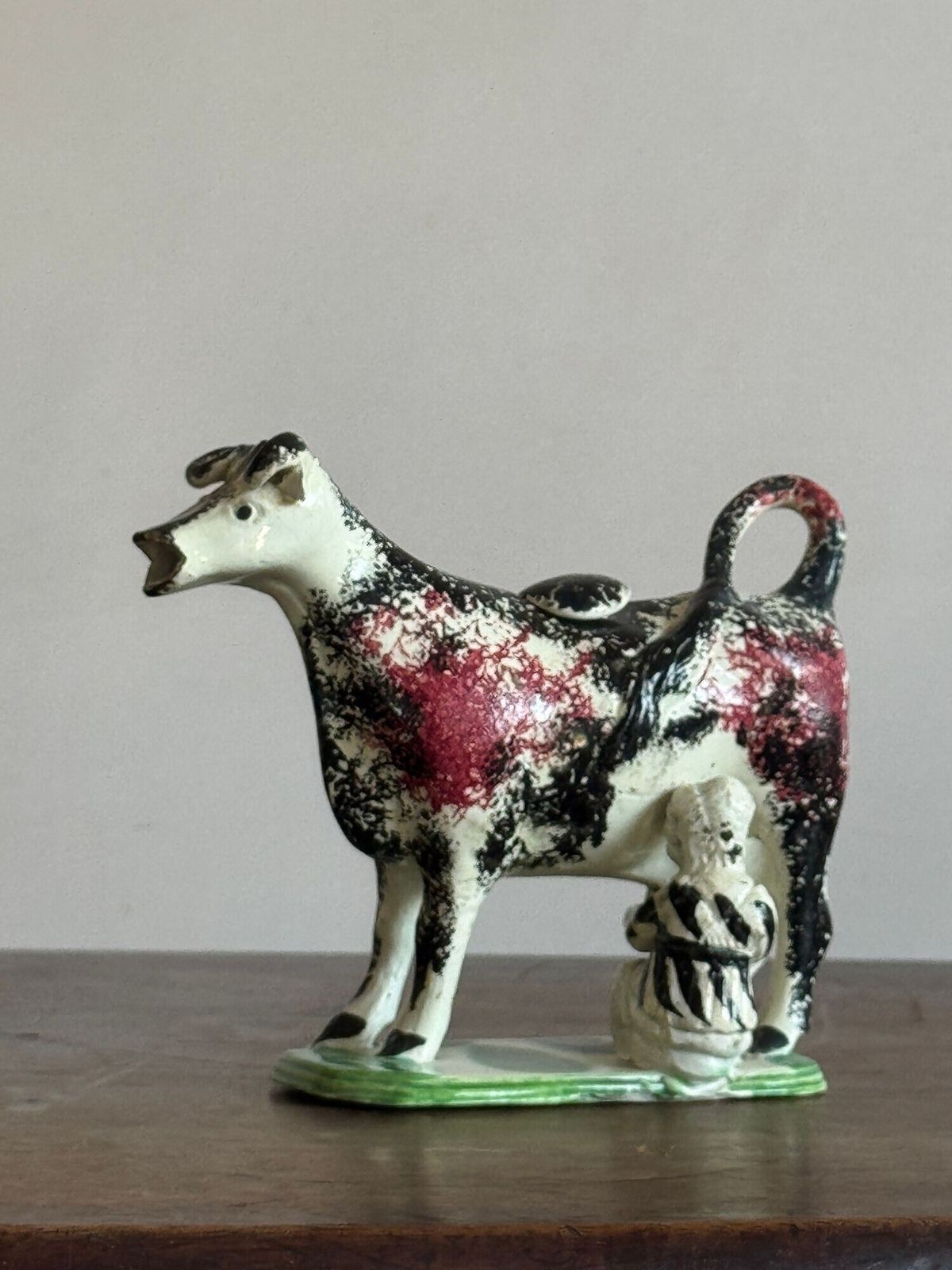 Antique Prattware Cow Creamer, 1800s