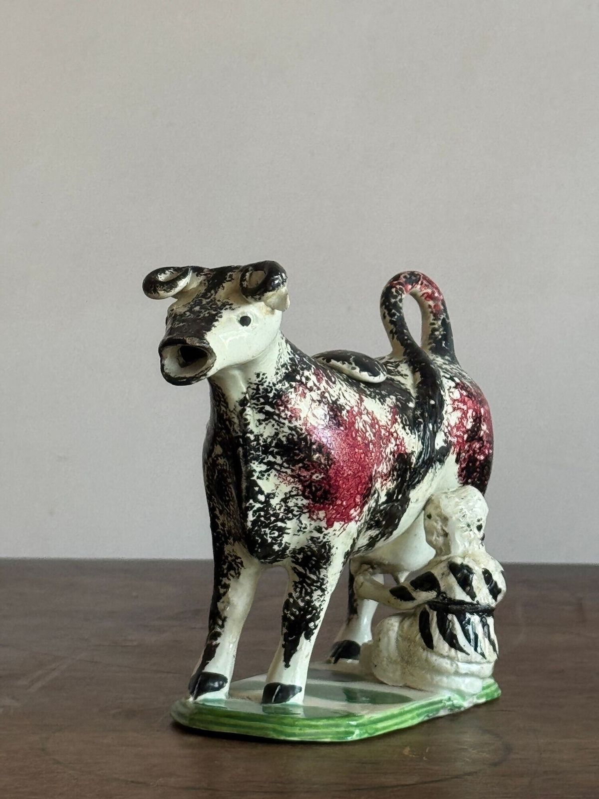 Antique Prattware Cow Creamer, 1800s photo vinterior