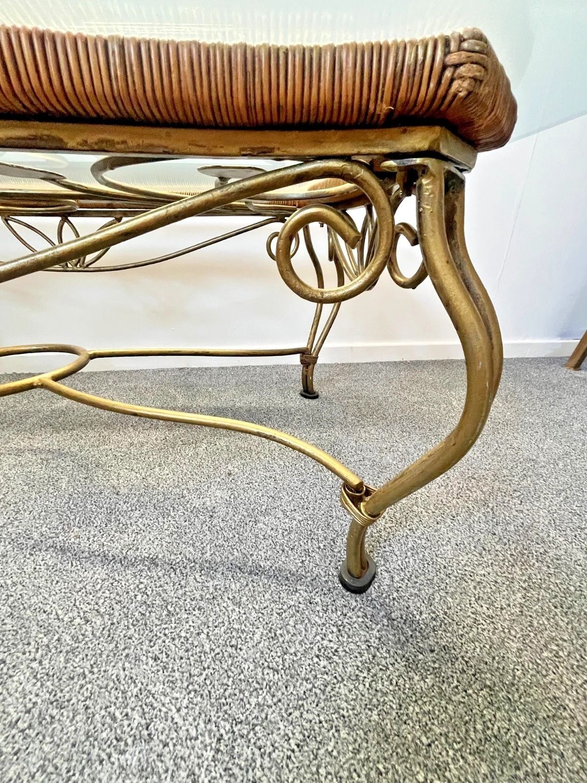 photo furniture Vintage Wrought Iron Gold Coffee Table W Bevelled Glass Top – Ornate Vine Design