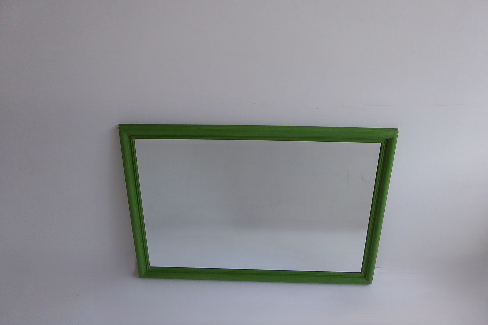 Antique Wall Mount Beveled Mirror With Painted Oak Frame photo for sale