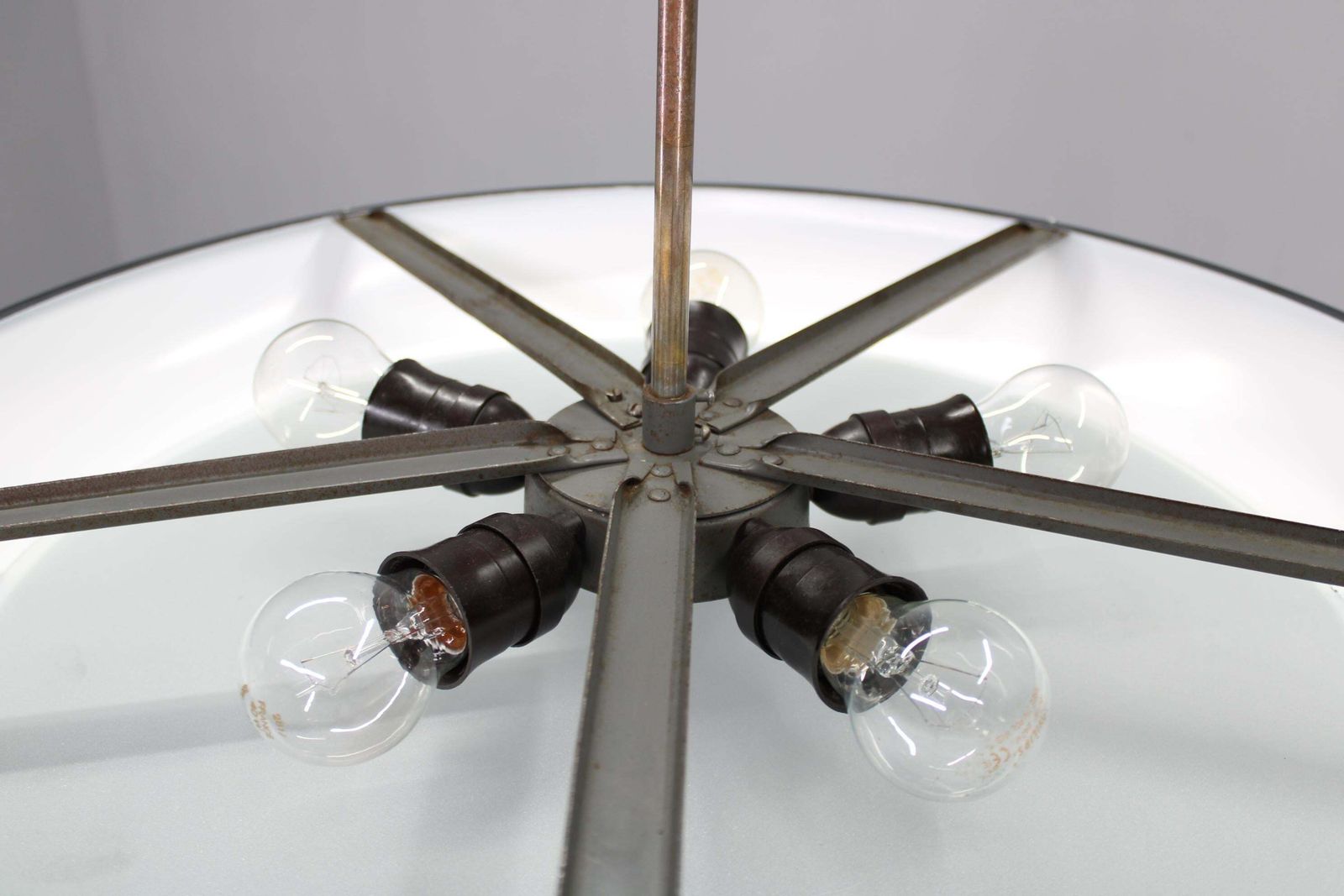 1940s Josef Hůrka For Napako Bauhaus Ufo Pendant Light, Metal & Glass, Restored photo 1213.0