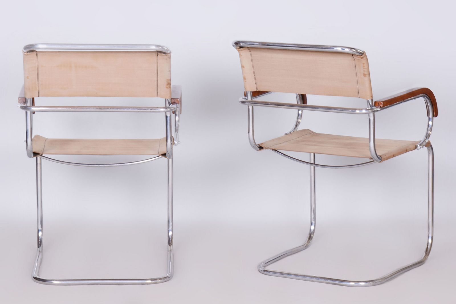 Restored Bauhaus Pair Of Chairs, Anton Lorenz, Mücke Melder, Czech, 1930s photo vintage