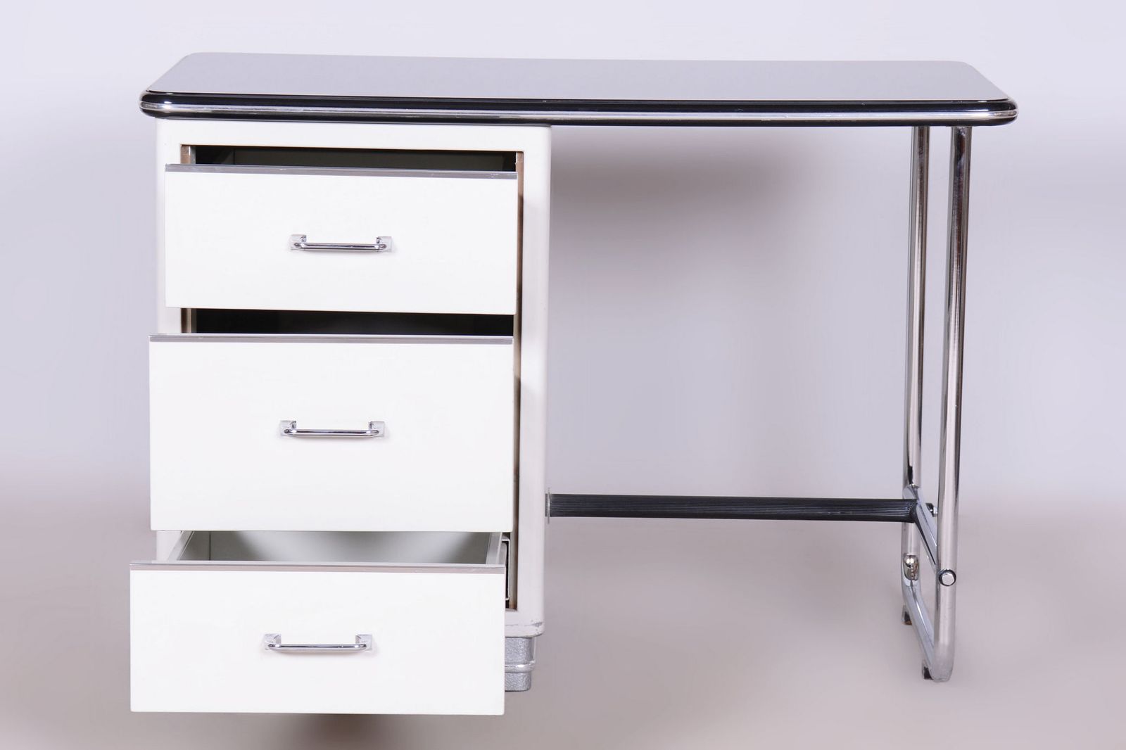 Restored Bauhaus Writing Desk, Steel, Glass, Germany, 1940s photo for sale