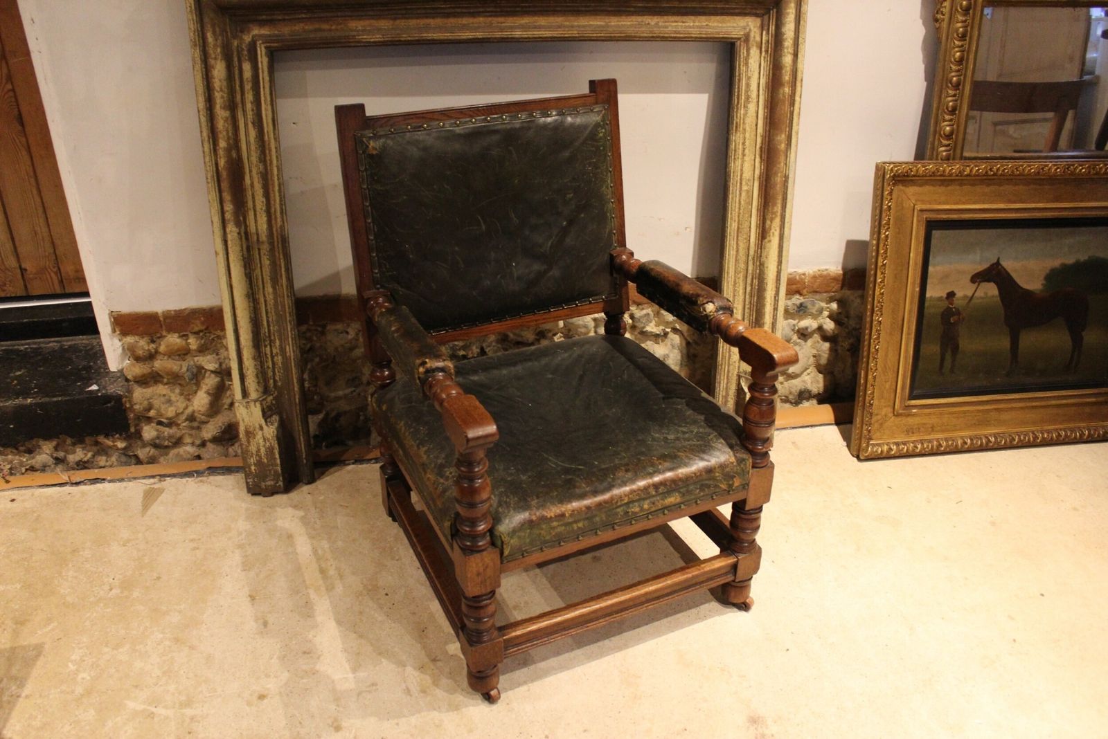 Chair Victorian Oak & Leather Library Club Armchair C1870 photo furniture