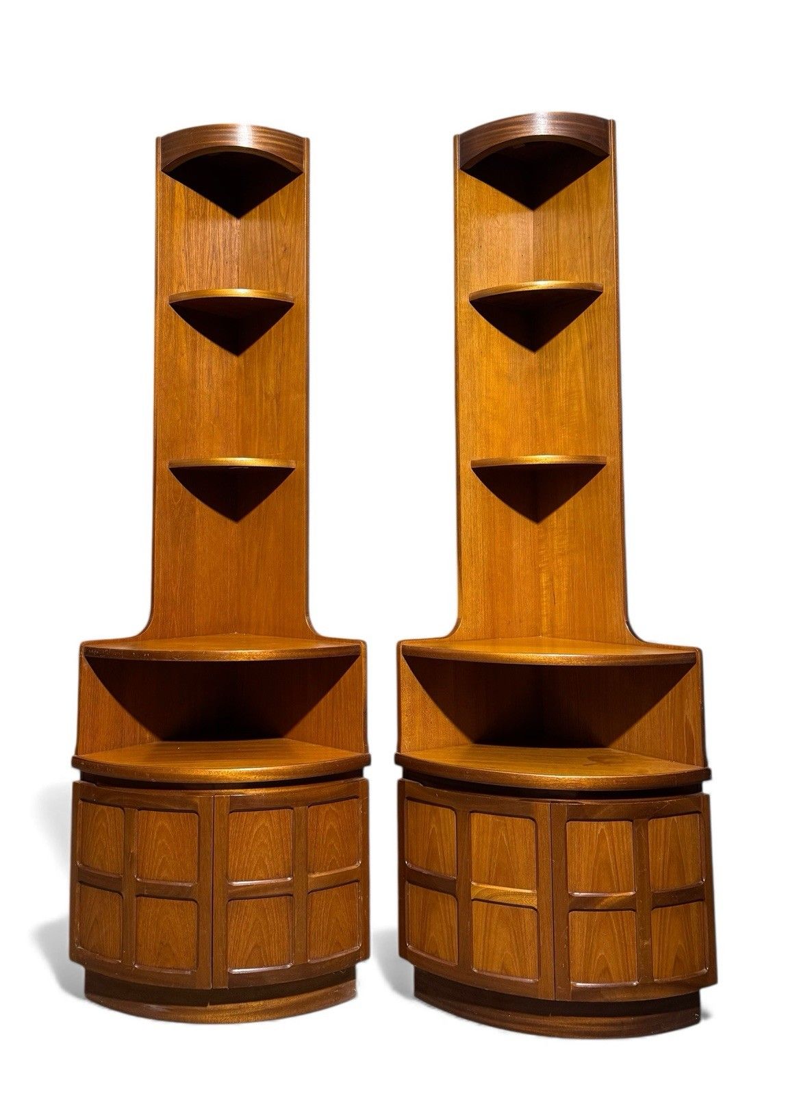 photo for sale Pair Of Nathan Squares Teak Corner Cupboards Mid Century Retro C1970s
