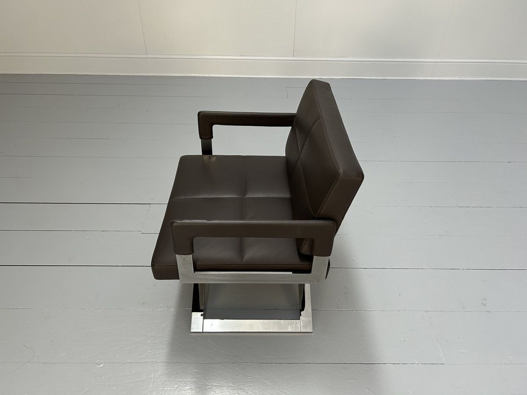 Pair Of Poltrona Frau “Aster X” Lounge Armchairs – In Dark Brown “Pelle Frau” Leather photo buy