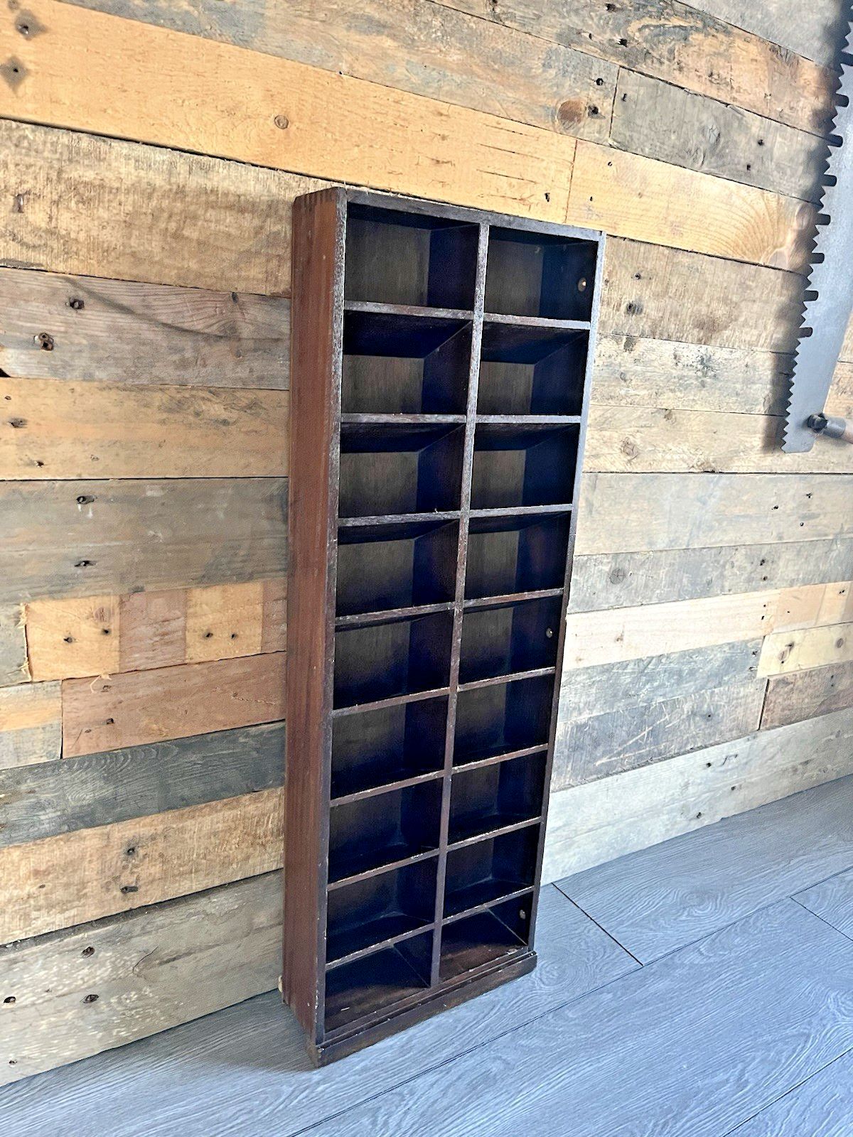 Vintage Wooden Pigeon 18 Hole Storage Rack Wall Unit Shelf Shop Display Cabinet photo Furniture