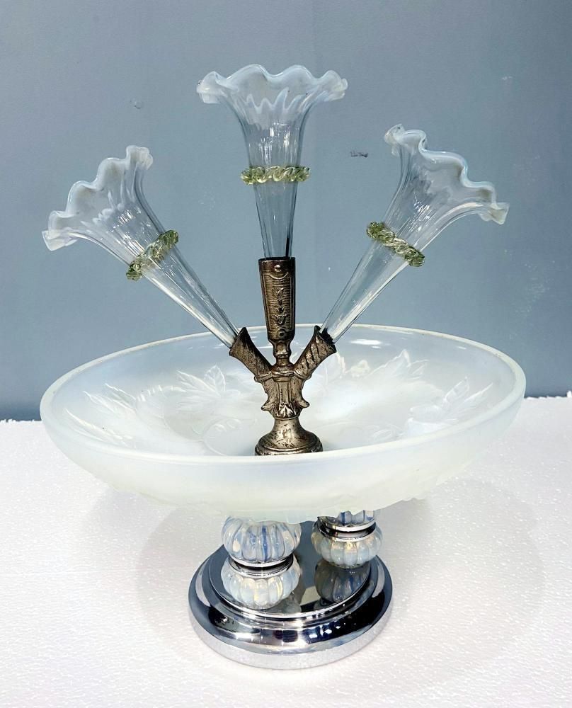 Art Deco Centrepiece Vase Julien Glass France Epergne 1930 photo for sale