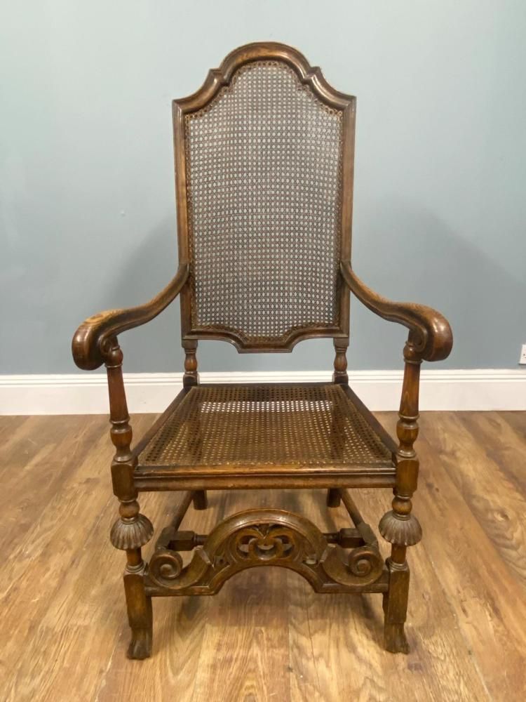 Set 4 Carved Chairs Cane Weaved Cromwellian Farmhouse 1890 photo 1400.0