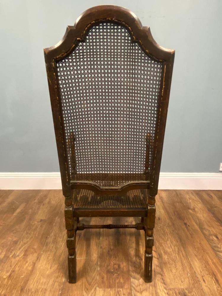Set 4 Carved Chairs Cane Weaved Cromwellian Farmhouse 1890 photo buy